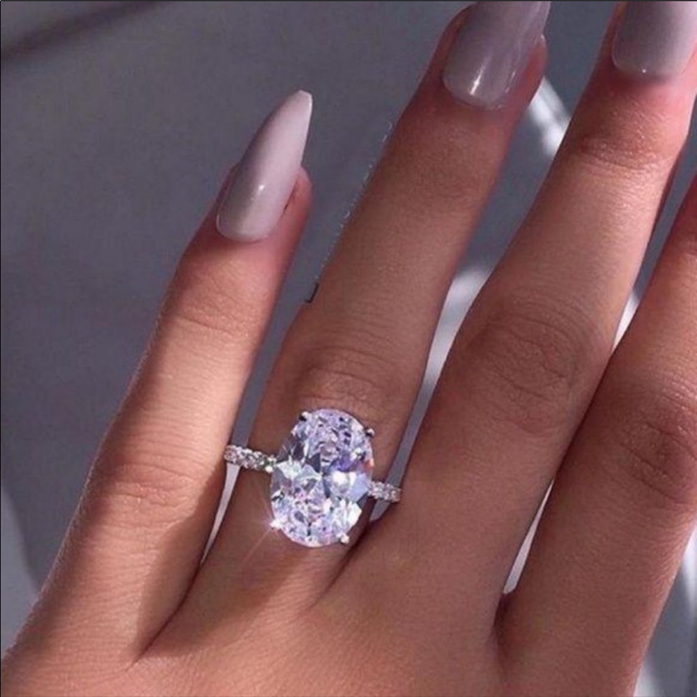 4ct Oval White Sapphire & Sterling Silver Ring